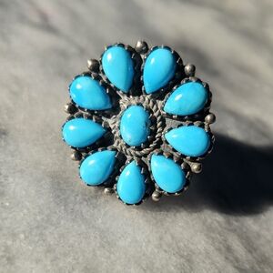 Beautiful Blue Turquoise And Sterling Silver Adjustable Ring